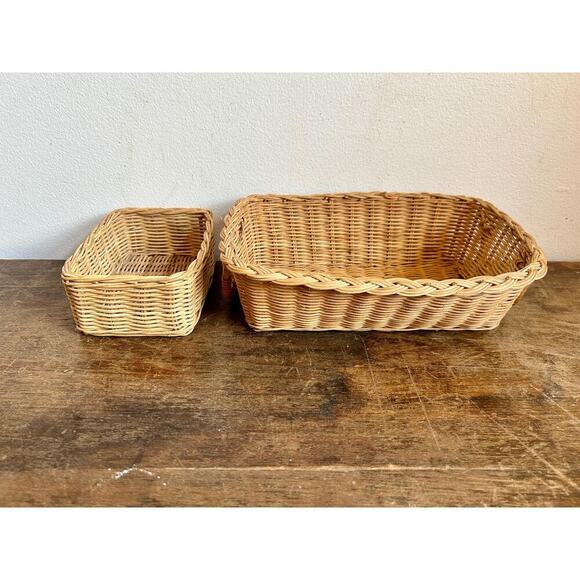Vintage Wicker Tray and Basket Duo | Farmhouse Cottagecore Decor - Picture 2 of 10
